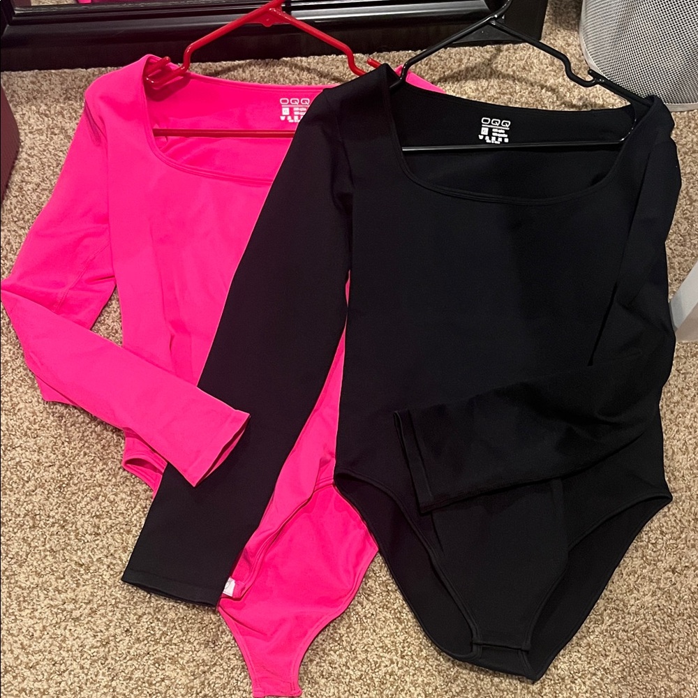 Women's Black and Pink Long Sleeve Bodysuit